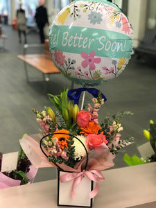 Feel better soon balloon & fresh blooms